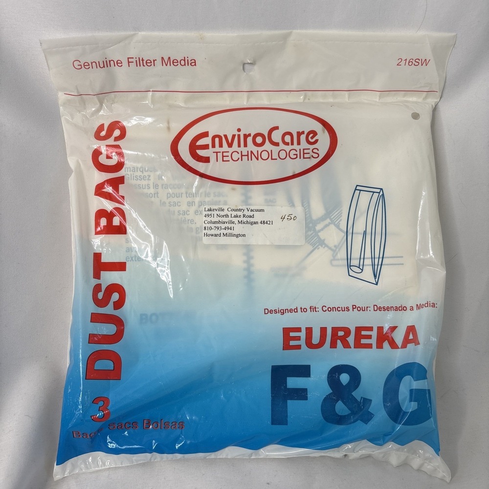 Eureka F & G Vacuum Cleaner Bags 216SW 3 Bags Per Package